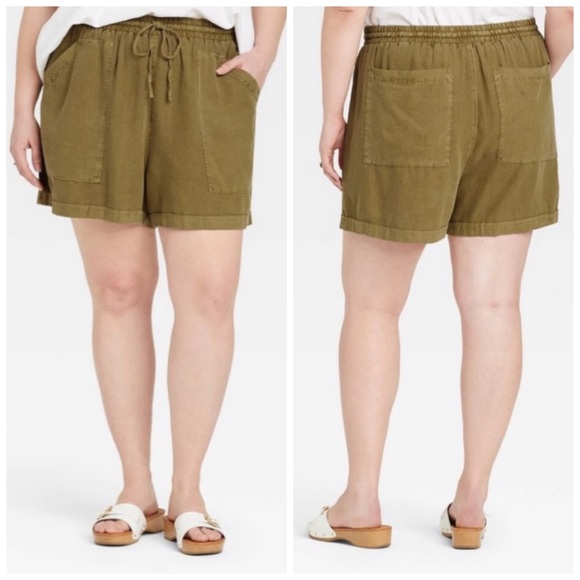 Women’s Universal Thread Mid-Rise Tie Waist Linen Utility Shorts Olive Size 4X - Picture 1 of 6